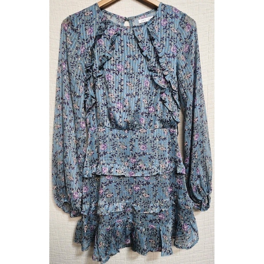 Saints & Secrets Blue Floral Chiffon Flowy Womans‎ Sz S Cottage Core Tiered